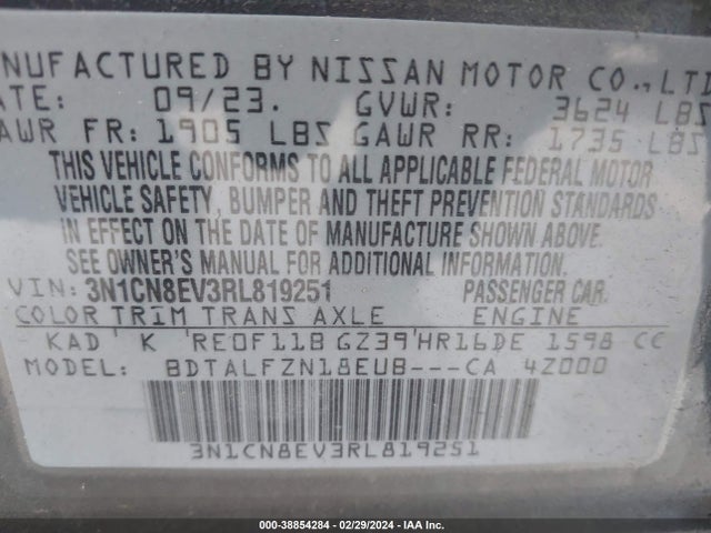 Nissan Versa 1.6 Sv 2024 3N1CN8EV3RL819251 Image 9
