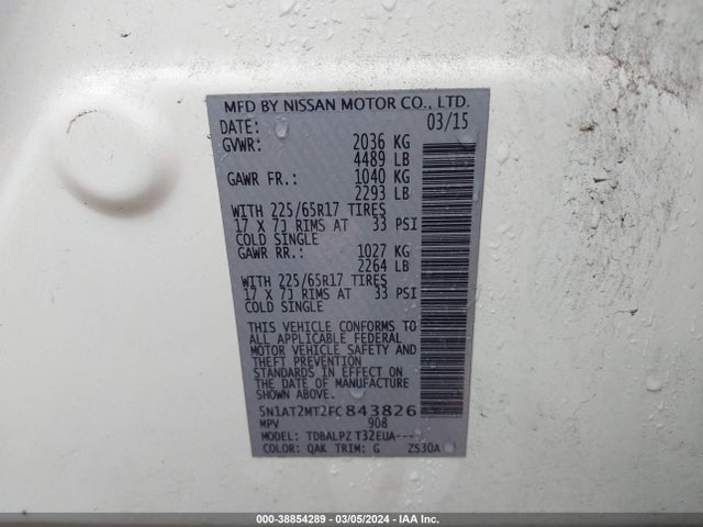 Nissan ROGUE S 2015 5N1AT2MT2FC843826 Image 9