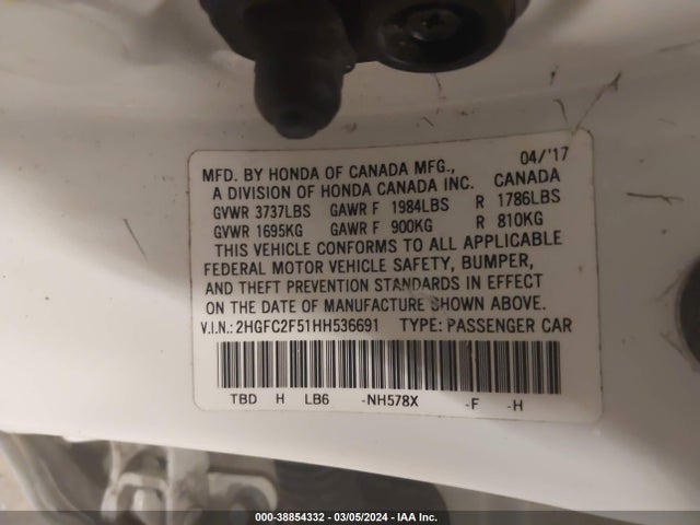 Honda Civic Lx 2017 2HGFC2F51HH536691 Image 9