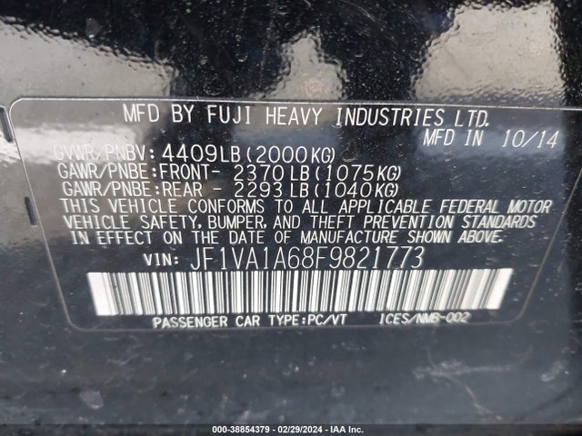 Subaru WRX 2015 JF1VA1A68F9821773 Image 9