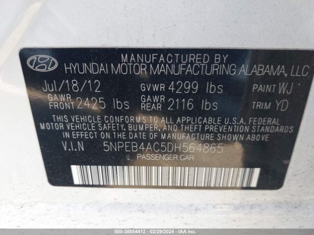 2013 HYUNDAI SONATA 5NPEB4AC5DH564865 Photo 8
