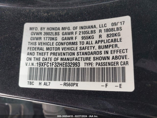 Honda Civic Ex-t 2017 19XFC1F32HE032993 Image 9