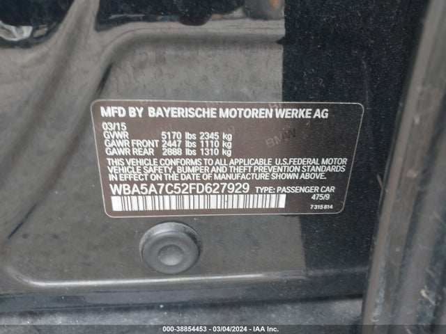 BMW 528i Xdrive 2015 WBA5A7C52FD627929 Image 9