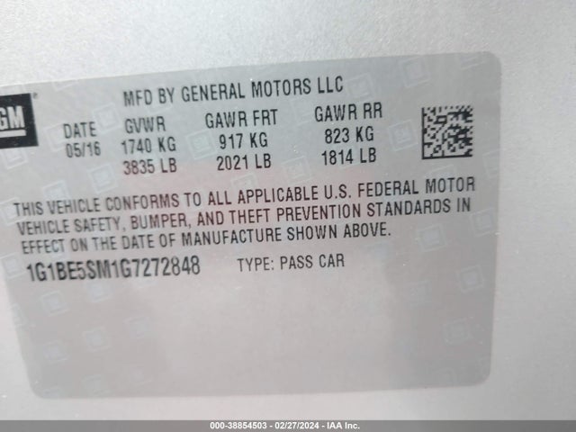Chevrolet Cruze Lt Auto 2016 1G1BE5SM1G7272848 Image 9