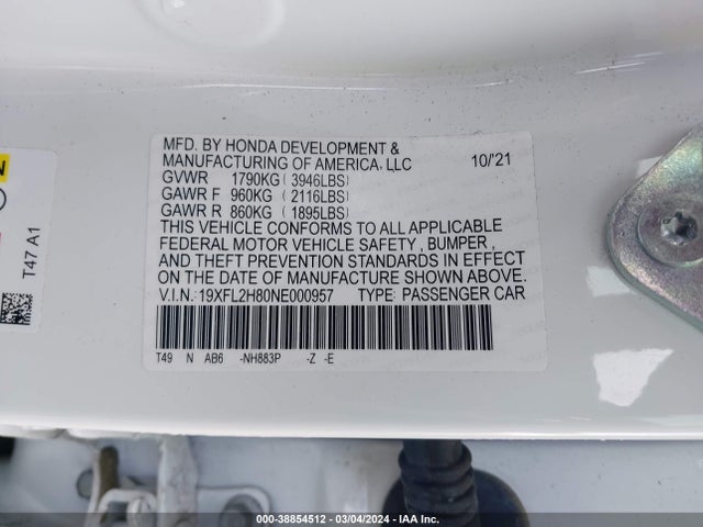 Honda Civic Sport 2022 19XFL2H80NE000957 Image 9