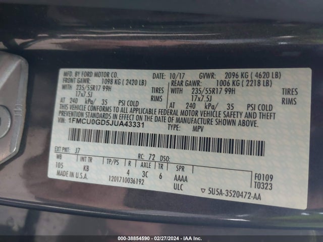 Ford ESCAPE SE 2018 1FMCU0GD5JUA43331 Image 9