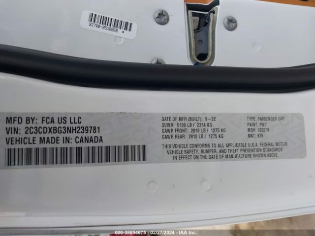 2C3CDXBG3NH239781 Dodge Charger Sxt Rwd