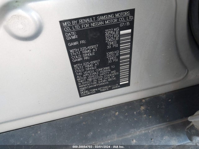 Nissan ROGUE SV 2015 KNMAT2MV8FP589005 Image 9