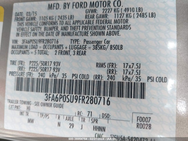 Ford Fusion Energi Titanium 2015 3FA6P0SU9FR280716 Image 9