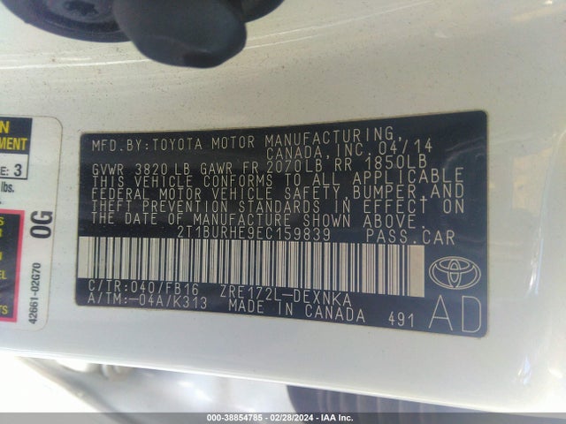 Toyota Corolla Le Plus 2014 2T1BURHE9EC159839 Image 9