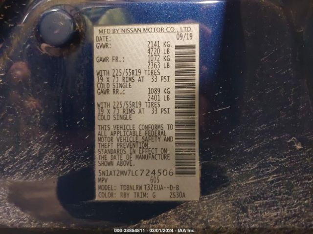 5N1AT2MV7LC724506 Nissan Rogue Sl Intelligent Awd