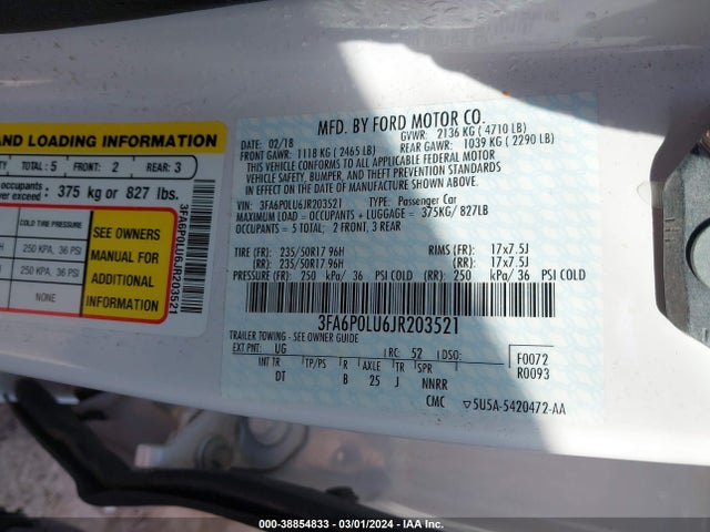 Ford Fusion Se Hybrid 2018 3FA6P0LU6JR203521 Image 9