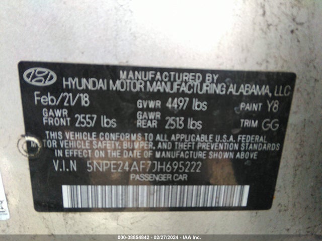 Продажа на аукционе авто 2018 Hyundai Sonata Se, vin: 5NPE24AF7JH695222, номер лота: 38854842