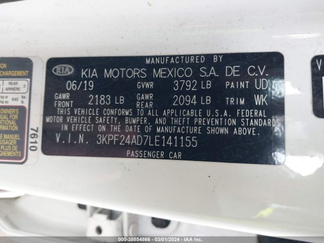 3KPF24AD7LE141155 KIA Forte Lxs
