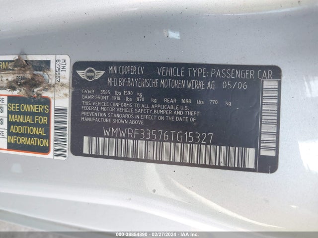 2006 MINI COOPER WMWRF33576TG15327 Photo 8