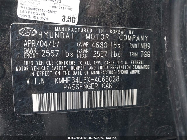 Hyundai Sonata Hybrid Limited 2017 KMHE34L3XHA065028 Image 9