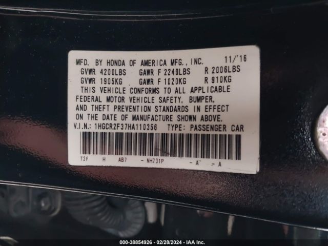 1HGCR2F37HA110356 Honda ACCORD LX