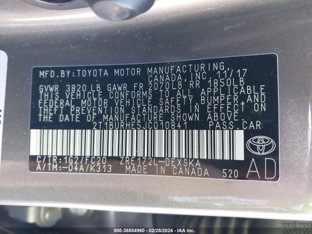 Toyota COROLLA SE 2018 2T1BURHE5JC010841 Image 9
