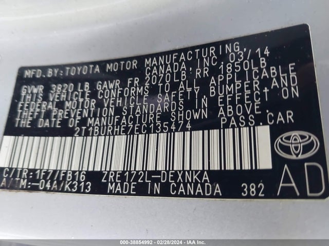Toyota COROLLA LE 2014 2T1BURHE7EC135474 Image 9