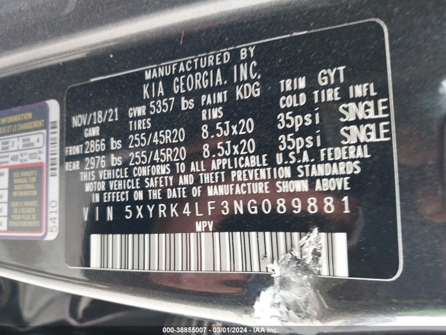 KIA SORENTO SX 2022 5XYRK4LF3NG089881 Image 9