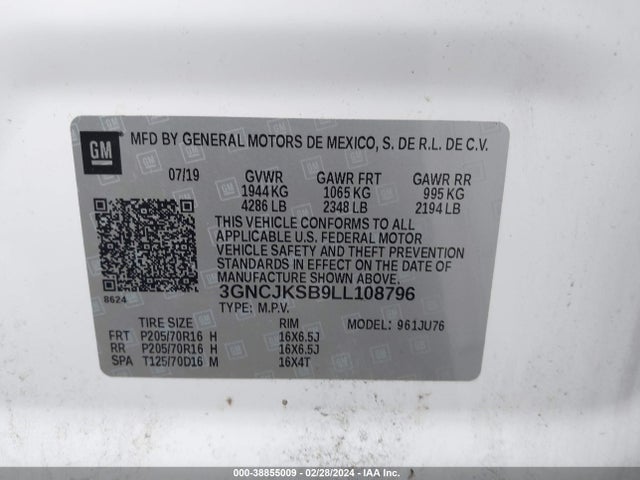 Chevrolet Trax Fwd Ls 2020 3GNCJKSB9LL108796 Image 9