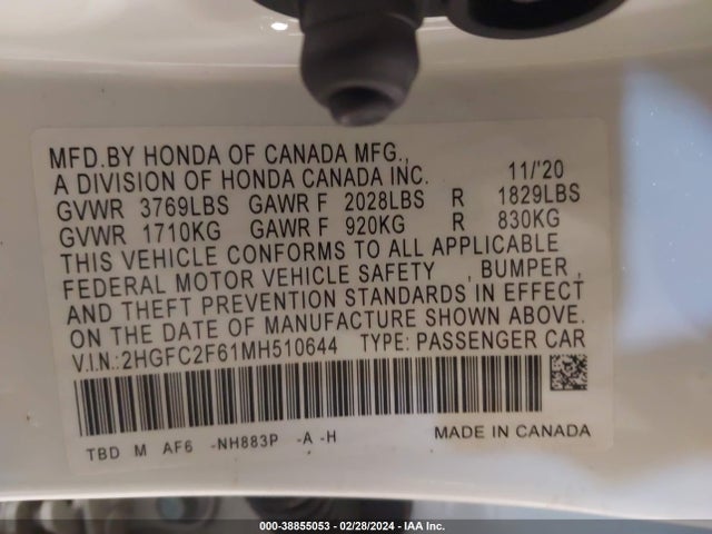 Honda Civic Lx 2021 2HGFC2F61MH510644 Image 9
