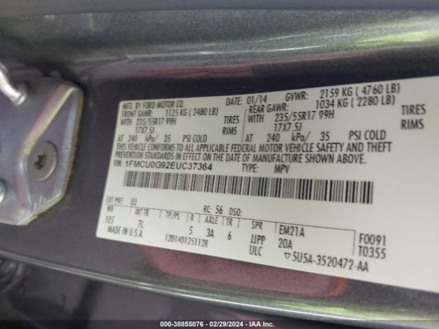 1FMCU0G92EUC37364 Ford ESCAPE SE