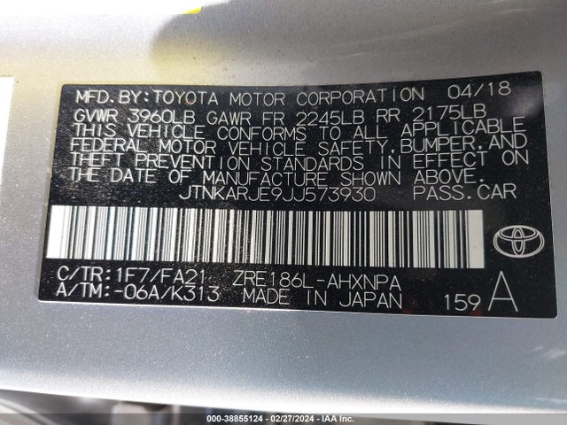 Toyota COROLLA IM 2018 JTNKARJE9JJ573930 Image 9