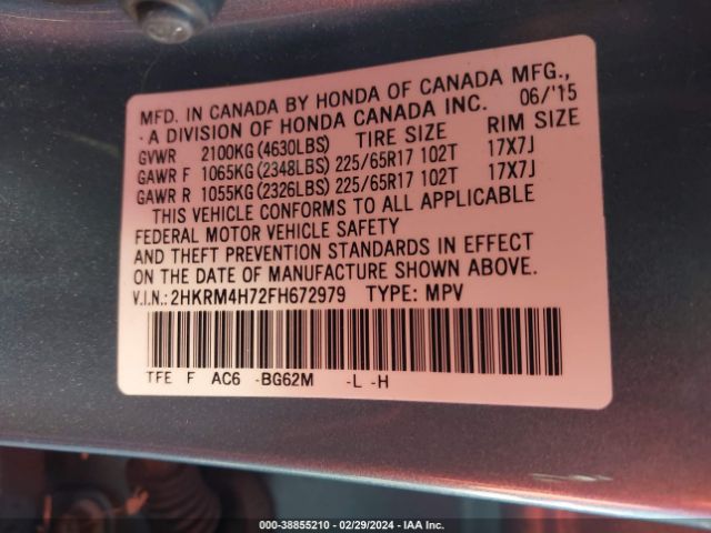 2HKRM4H72FH672979 Honda Cr-v Ex-l