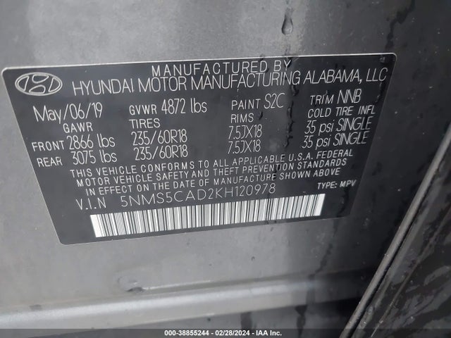 Hyundai Santa Fe Limited 2019 5NMS5CAD2KH120978 Image 9