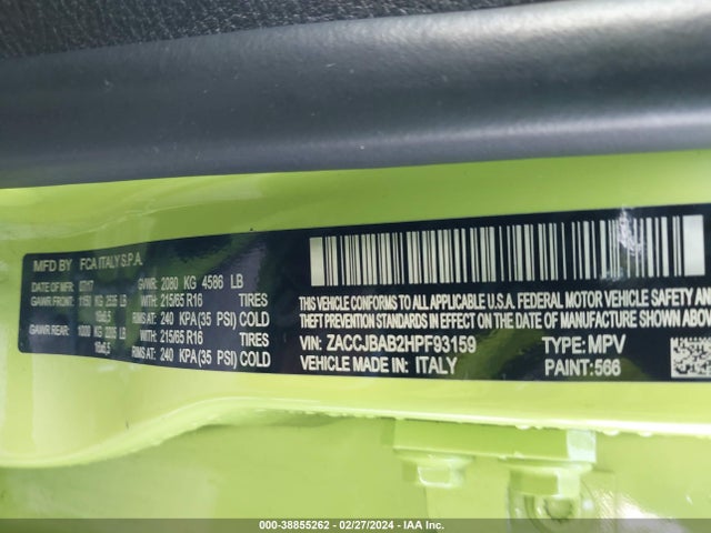 ZACCJBAB2HPF93159 Jeep Renegade Sport 4x4