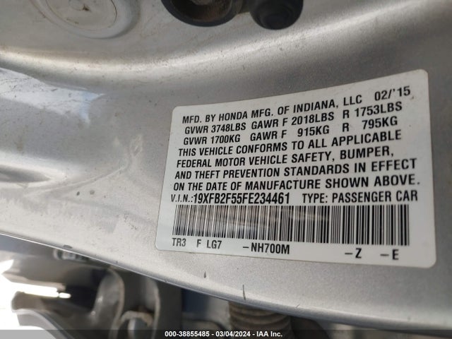 Honda Civic Lx 2015 19XFB2F55FE234461 Image 9