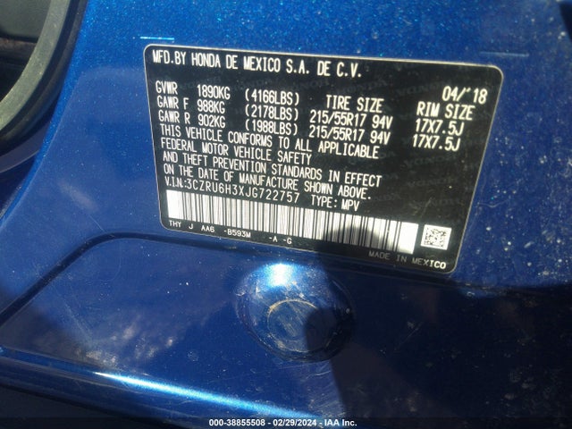 Honda HR-V LX 2018 3CZRU6H3XJG722757 Image 9