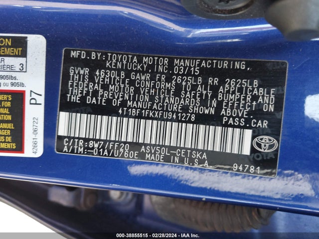 Toyota CAMRY SE 2015 4T1BF1FKXFU941278 Image 9