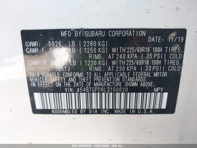 4S4BTGPD8L3150020 Subaru Outback Touring Xt