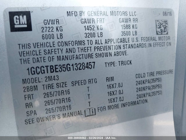 Chevrolet Colorado Wt 2016 1GCGTBE35G1328457 Image 9