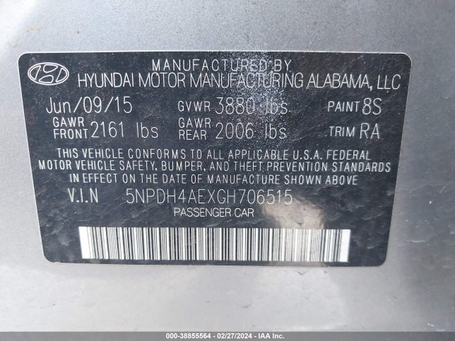 Hyundai ELANTRA SE 2016 5NPDH4AEXGH706515 Image 9