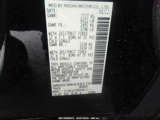 Nissan Frontier Pro-x 4x2 2022 1N6ED1EJ8NN648128 Image 9