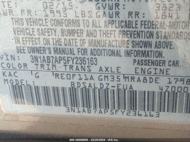 3N1AB7AP5FY236163 Nissan SENTRA SV