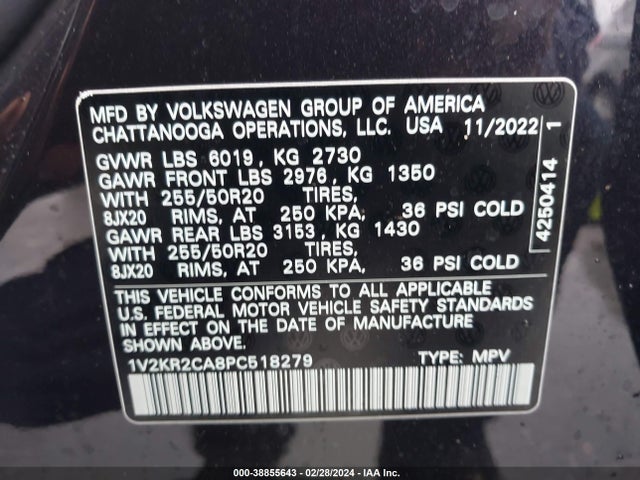 1V2KR2CA8PC518279 Volkswagen Atlas 3.6l V6 Se W/technology