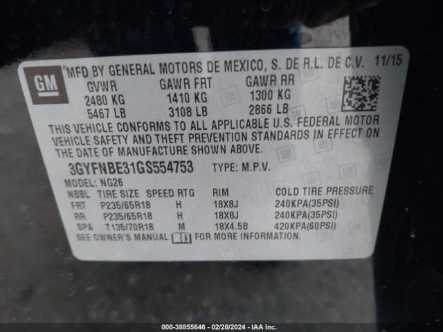 3GYFNBE31GS554753 Cadillac Srx Luxury Collection
