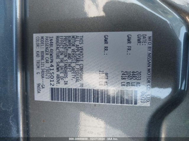 1N4BL4EWXPN415012 Nissan Altima Sl Intelligent Awd