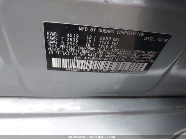 Subaru Legacy 2.5i 2019 4S3BNAB64K3015720 Image 9