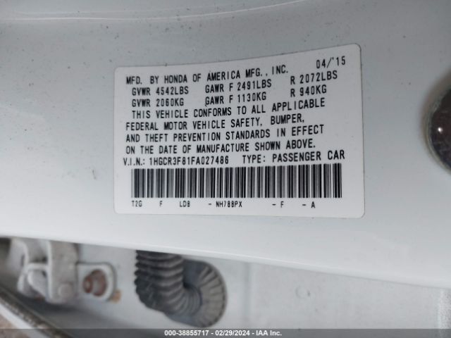1HGCR3F81FA027486 Honda Accord Ex-l V-6