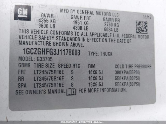 1GCZGHFG3J1178003 Chevrolet Express 3500 Work Van