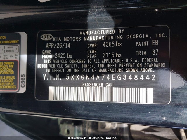 KIA OPTIMA EX 2014 5XXGN4A74EG348442 Image 9