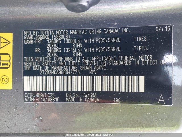 2T2BZMCA9GC047775 Lexus Rx 350 F Sport