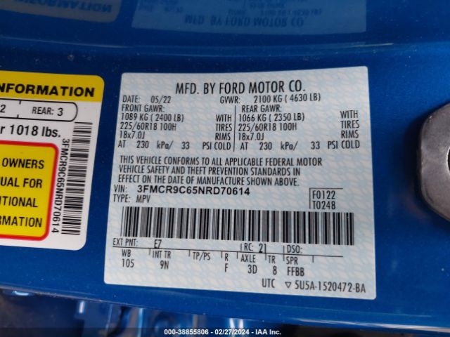 3FMCR9C65NRD70614 Ford Bronco Sport Outer Banks