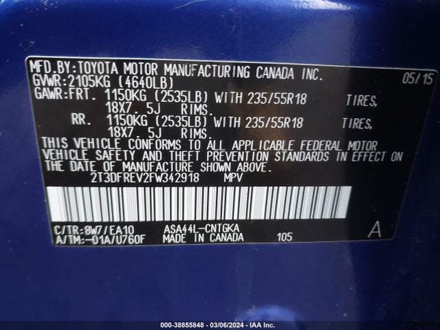 Toyota Rav4 Limited 2015 2T3DFREV2FW342918 Image 9