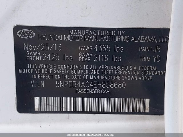 Hyundai SONATA GLS 2014 5NPEB4AC4EH858680 Image 9
